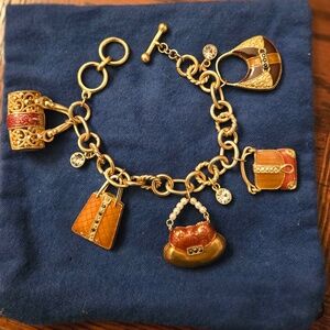 ✨Luxury-Inspired Handbag Charm Bracelet with Gold Chain and Crystal Accents ✨